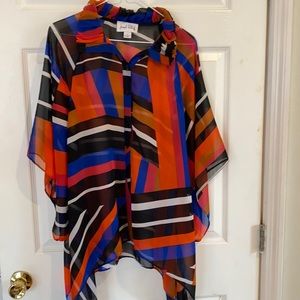 Multicolored Joseph Ribkoff sheer button down top